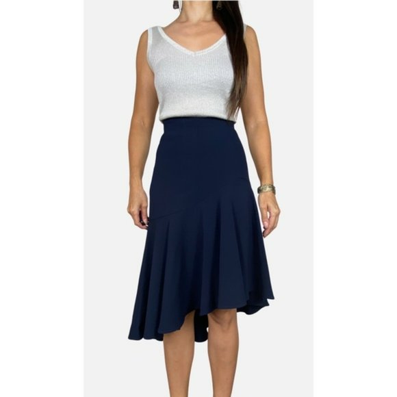 RODEO SHOW Bianca Dark Navy Hi Lo High Waisted Frill Hem Midi Skirt - Picture 3 of 9
